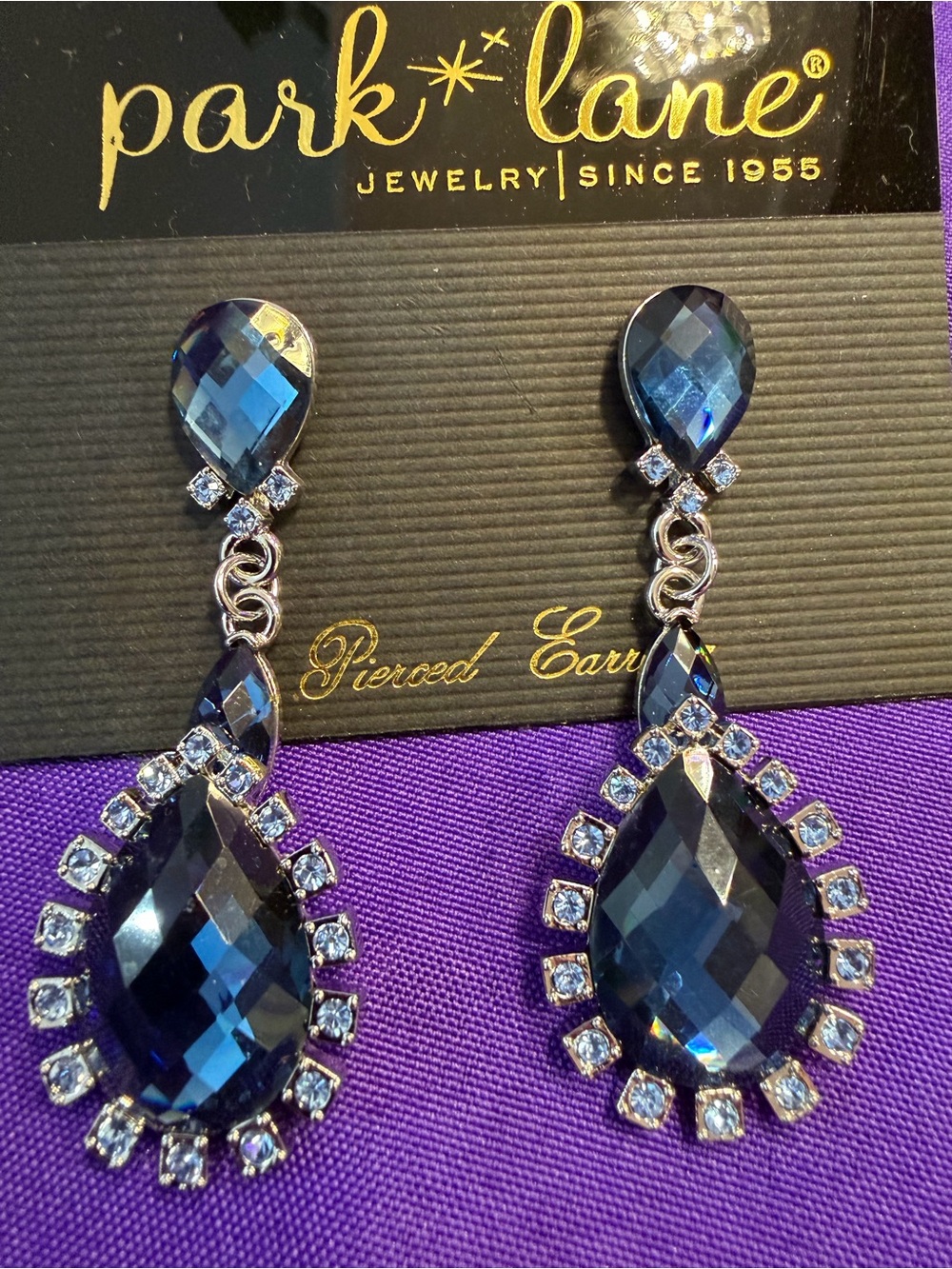 Park Lane Sapphire Blue Crystal Drop Earrings NWT Statement Earrings